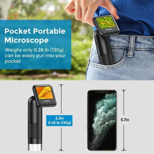 Alt view image 4 of 6 - 800X Handheld Digital Microscope with 2 LCD Screen, Pocket Portable Microscope for Kids with Adjustable LED Lights, Coins Microscopes Magnifier Camera, USB to PC (SD Card Not Included)