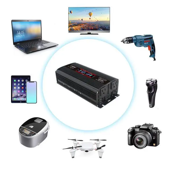 Alt view image 6 of 6 - 1500W Power Inverter 12V to 110V/120V Car Charger Converter with LCD Display, 3.1A Dual USB Ports 2 AC Outlets Car Adapter for RV, Truck, Solar, Off-Grid, Vehicle Black