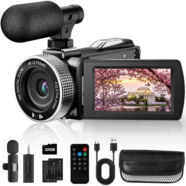 Main image of 4K Ultra HD Video Camera Camcorder, 48MP Digital Recorder with Wireless Lavalier Microphone, 18X Digital Zoom, Remote Control, 32GB SD Card for Vlogging YouTube Travel