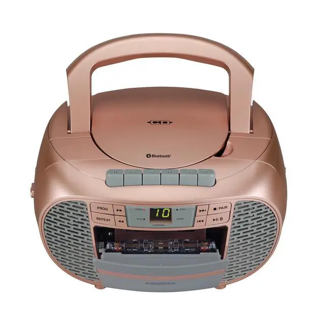 Alt view image 4 of 5 - CD-550BT-RG Portable Stereo Bluetooth CD Cassette Recorder with AM/FM Radio Compact Bluetooth-Enabled Radio Player with Handle Rose Gold