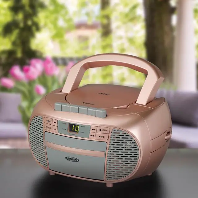 Alt view image 5 of 5 - CD-550BT-RG Portable Stereo Bluetooth CD Cassette Recorder with AM/FM Radio Compact Bluetooth-Enabled Radio Player with Handle Rose Gold