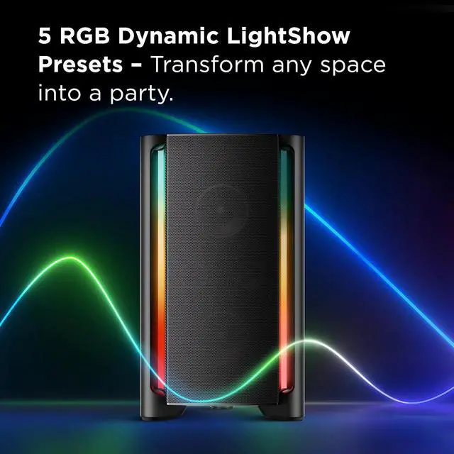 Alt view image 6 of 6 - TP200K Portable Bluetooth Party Speaker with 5 RGB Dynamic Light Shows, 12 Hr Battery, and IPX4 Splash-Proof Rating