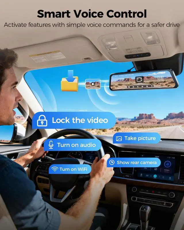 Alt view image 5 of 6 - PG17 Pro STARVIS 2 Mirror Dash Cam Front and Rear with IMX678, ADAS 12" Rear View Mirror Camera, 4K+ 2.5K Dual HDR Dash Camera for Cars, 5.8GHz WiFi Car Camera with 128GB Card Voice Control GPS