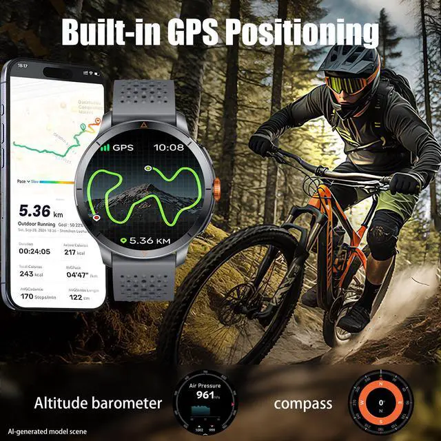 Alt view image 2 of 6 - Smart Watch for Men (Answer/Make Call), Built-in GPS, Compass, 1.60" AMOLED, 5ATM Waterproof, Heart Rate SpO2 Sleep Monitor, iPhone Android - Grey