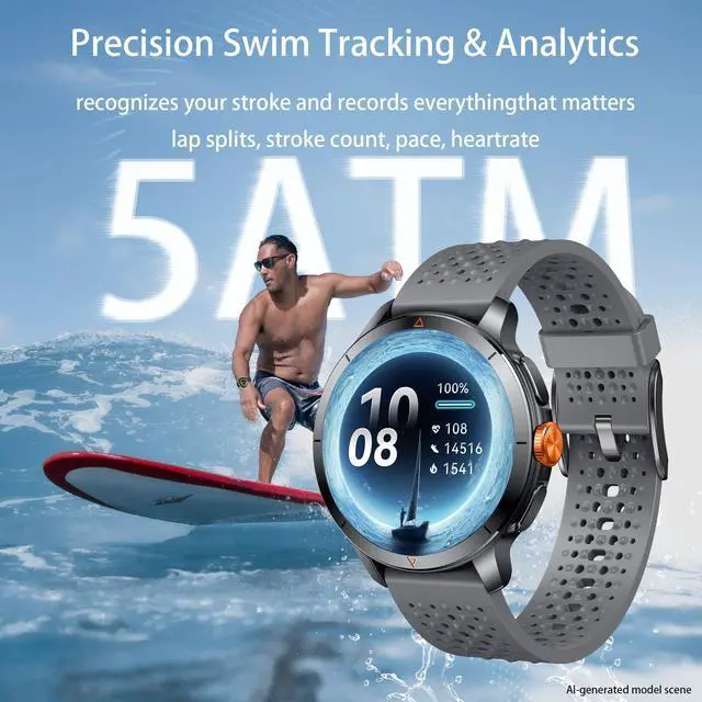 Alt view image 5 of 6 - Smart Watch for Men (Answer/Make Call), Built-in GPS, Compass, 1.60" AMOLED, 5ATM Waterproof, Heart Rate SpO2 Sleep Monitor, iPhone Android - Grey