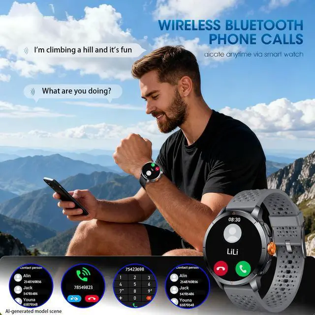 Alt view image 6 of 6 - Smart Watch for Men (Answer/Make Call), Built-in GPS, Compass, 1.60" AMOLED, 5ATM Waterproof, Heart Rate SpO2 Sleep Monitor, iPhone Android - Grey