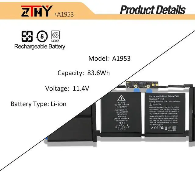 Alt view image 2 of 6 - A1990 A1953 Laptop Battery for MacBook Pro 15" Touch Bar A1990 EMC 3215 3359 BTO CTO Mid 2018 2019 MV902LL/A MV912LL/A MV922LL/A MV932LL/A MV942LL/A MV952LL/A MV962LL/A MV972LL/A MV902B/A MV912B/A