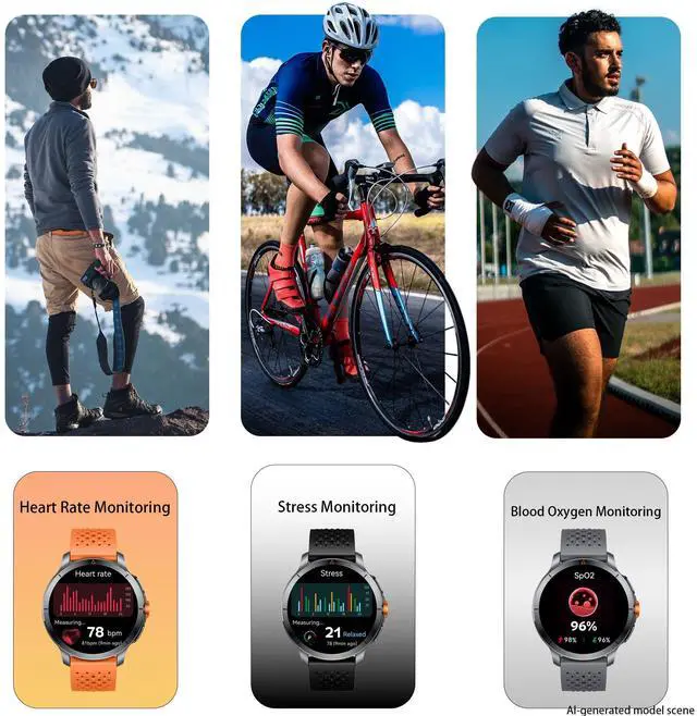 Alt view image 5 of 6 - Rugged Smart Watch for Men with Built-in GPS, 1.6" AMOLED, 5ATM Waterproof Tactical Watch with Altimeter Barometer Compass, Bluetooth Calls, Outdoor Fitness Tracker for Android & iPhone - Black