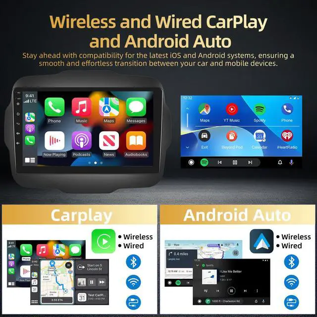 Alt view image 3 of 6 - 2+64G Android Car Radio for Jeep Renegade 2015 2016 2017 2018 2019 2020 - Wireless Carplay & Android Auto - 9 Inch Touch Screen Radio with EQ DSP, GPS, WiFi, SWC + AHD Rear View Camera