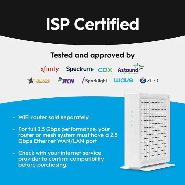 Alt view image 5 of 5 - CODA56 Multi-Gigabit DOCSIS 3.1 Modem | 2.5 Gbps Max Internet Speeds | Certified with Xfinity, Charter Spectrum, Cox | 2.5 Gbps Ethernet Cable Modem ONLY | Requires Separate WiFi Router