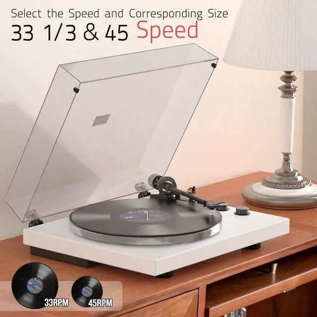 Alt view image 2 of 7 - Vinyl Record Player Turntables with Wireless Output Connectivity Vinyls Players Belt-Drive 33 45 RPM Speed Phono Line USB Digital to PC Recording MM Cartridge AT-3600L Classic New Sleek Piano White