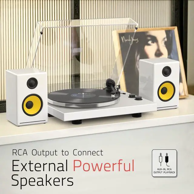 Alt view image 7 of 7 - Vinyl Record Player Turntables with Wireless Output Connectivity Vinyls Players Belt-Drive 33 45 RPM Speed Phono Line USB Digital to PC Recording MM Cartridge AT-3600L Classic New Sleek Piano White