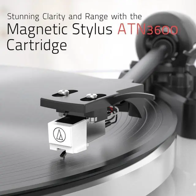 Alt view image 5 of 7 - Vinyl Record Player Turntables with Wireless Output Connectivity Vinyls Players Belt-Drive 33 45 RPM Speed Phono Line USB Digital to PC Recording MM Cartridge AT-3600L Classic New Sleek Piano White
