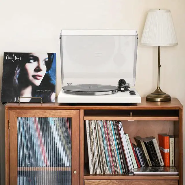 Alt view image 3 of 7 - Vinyl Record Player Turntables with Wireless Output Connectivity Vinyls Players Belt-Drive 33 45 RPM Speed Phono Line USB Digital to PC Recording MM Cartridge AT-3600L Classic New Sleek Piano White