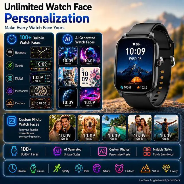 Alt view image 6 of 6 - Smart Watch for Men Women Built-in GPS with AI (Answer/Make Call), 1.96" HD Display, IP68 Waterproof, Bluetooth Calls, 100+ Sport Modes, 24/7 Health Monitor, Fitness Tracker for Android iPhone