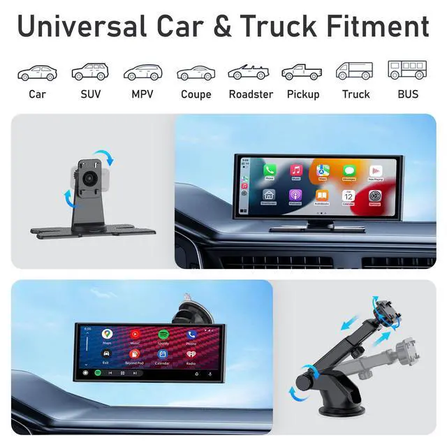 Alt view image 6 of 6 - 10.26 Inch Carplay Screen for Car, Compatible with Apple CarPlay & Android Auto, 4K Dash Cam & HD Backup Camera, Bluetooth, Navigation, Mirror Link, Voice Control, Carplay Tablet for Cars/Trucks