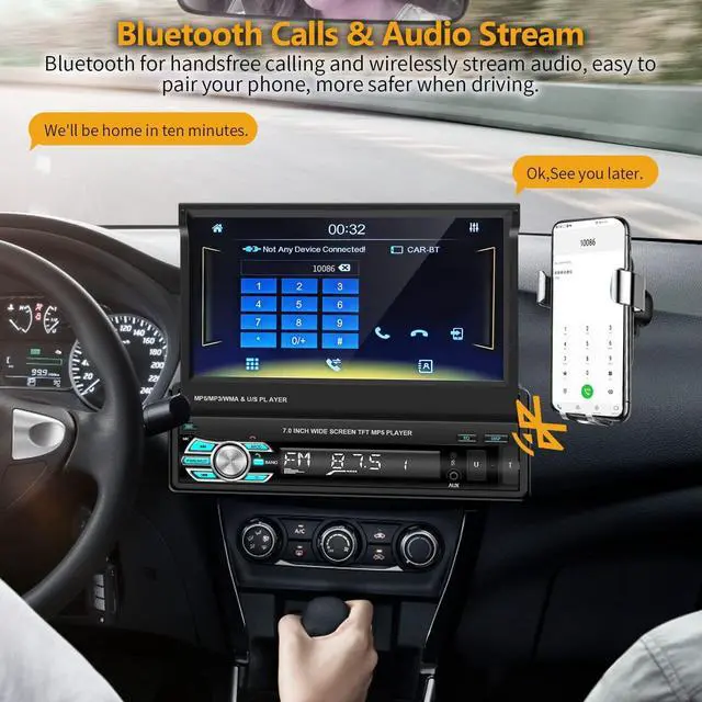 Alt view image 4 of 6 - Single Din Carplay Car Stereo with Bluetooth AHD Backup Camera, 7 Inch flip Out Touch Screen Car Radio MP5 Player Support Android Auto, Mirror Link, USB, TF, FM Radio, Aux-in, SWC