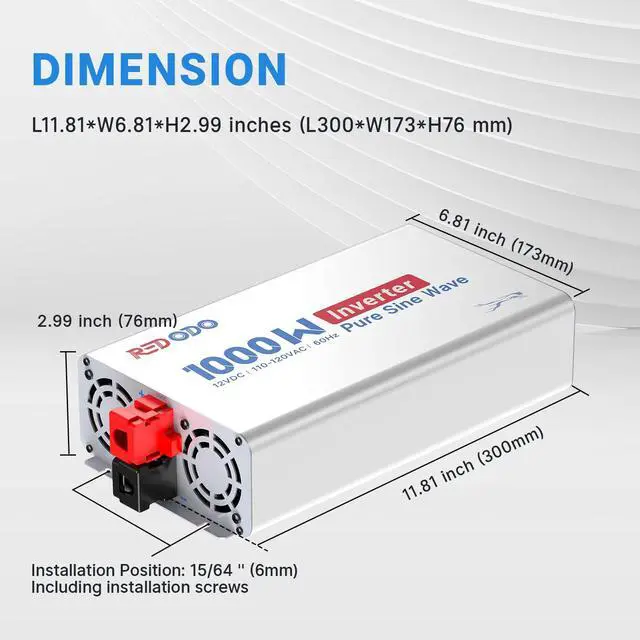 Alt view image 2 of 6 - Pure Sine Wave Inverter 1000W Convert DC 12V to AC 110V, Monitoring Screen Showing Real-Time Status, for Off-Grid Solar Power System, RV, Home Backup Power