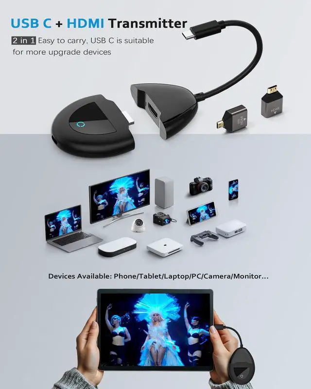 Alt view image 6 of 6 - Wireless USB C HDMI Transmitter and Receiver 4K, Dual Transmit Ports, HDMI & VGA Dual Screens, 2.4/5G Streaming Smooth Video/Audio Extender 165FT/50M for Mac, Cable Box,Phone, Laptop,Blu-ray