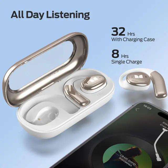 Alt view image 4 of 6 - Open Ear AC311 Wireless Earbuds, Bluetooth 5.4 Open Ear Headphones, Up to 30 Hours Playtime Bluetooth Ear Earphones with Stereo Sound, Touch Control and IPX5 Waterproof Open Earbuds