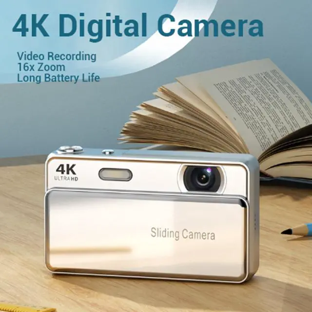 Alt view image 2 of 6 - 4K Sliding Digital Camera, 64MP HD Auto Focus 16X Zoom Retro CCD Camera with 2.8 Inch Screen, Vlogging for Photography and Video (Silver)