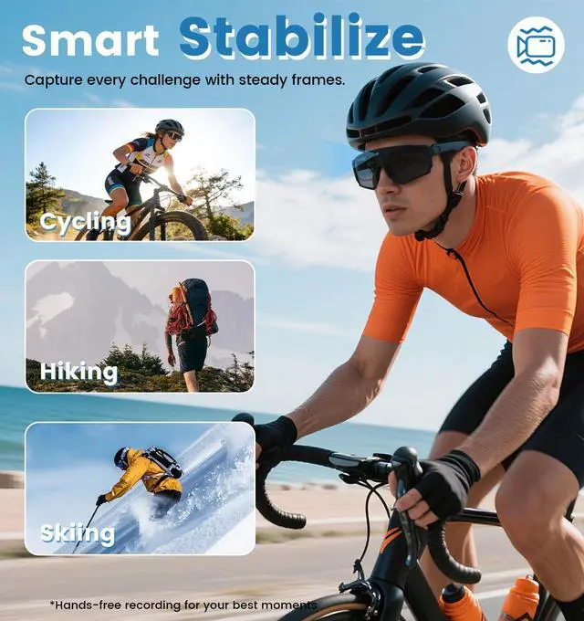 Alt view image 2 of 6 - AI Smart Glasses with Camera 8MP,1200P HD Video Recording Camera Glasses for Men,Women, Polarized Sports Running Sunglasses with Bluetooth Call,Dual Mic Noise Canceling,ChatGPT for Cycling Hiking