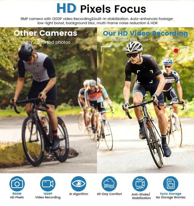 Alt view image 3 of 6 - AI Smart Glasses with Camera 8MP,1200P HD Video Recording Camera Glasses for Men,Women, Polarized Sports Running Sunglasses with Bluetooth Call,Dual Mic Noise Canceling,ChatGPT for Cycling Hiking