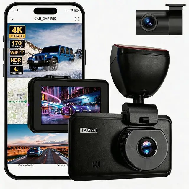 Main image of Wireless Dash Cam Front and Rear, 4K +2.5KHD 2-Channel Dashcam, Built - in WiFi GPS, Night Vision, Loop Recording, 24H Parking Mode, G-Sensor and 3 IPS Screen;Memory Card not Included