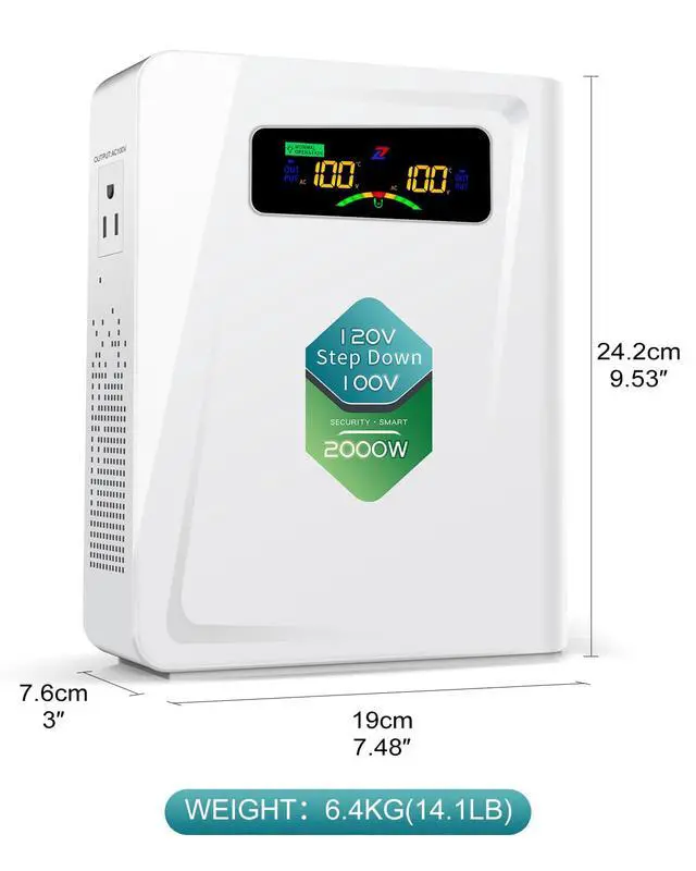 Alt view image 3 of 6 - Step Down Transformer 120v to 100v Voltage Converter 2000W, No Noise, Ten Protection Functions, Using Japan Appliances in US
