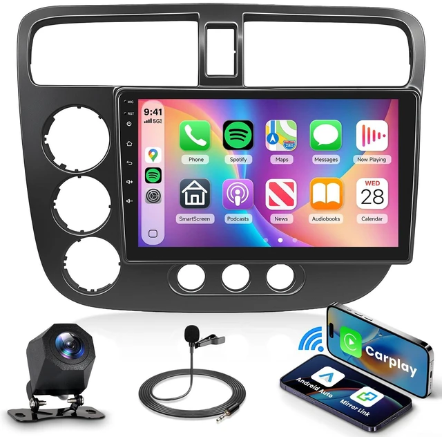 Main image of 2G+64G Android 13 Car Stereo for Honda Civic 2001-2005 with Wireless Carplay Android Auto, 9 Inch Touch Screen Radio Support GPS, WiFi, Bluetooth, FM, SWC, Backup Camera