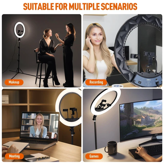 Alt view image 6 of 6 - 21 inch LED Ring Light with Tripod Stand 6000K Dimmable Makeup Selfie Light with Touch Panel Phone Holders for YouTube Vlog Video Shooting Include Carrying Bag and Remote Control CRI>90