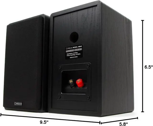 Alt view image 3 of 6 - MB42 Standard 2-Way Passive Bookshelf Speakers, Stereo Pair, Black | Amplifier Required, 4-Inch Carbon-Fiber Woofer, 0.75-Inch Silk-Dome Tweeter, Desktop, Home Theater, Surround Sound