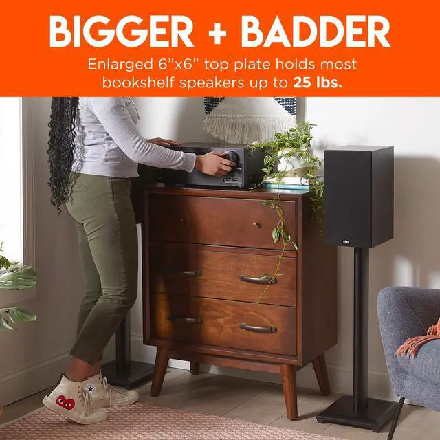 Alt view image 2 of 6 - Premium Universal Floor Speaker Stands - Vibration-Absorbing MDF Design Works with Edifier, Polk, & Other Bookshelf Speakers Or Studio Monitors - Includes Sound Iso Pads & Carpet Spikes