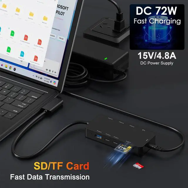 Alt view image 5 of 6 - Surface Docking Station, 11-in-1 Surface Dock 2 4K@60Hz HDMI, Surface Pro Docking Station for Microsoft Surface Pro 12/11/10/9/8/X/7/6/5/4/3, Surface Laptop/Go/Surface Book for Business Professionals