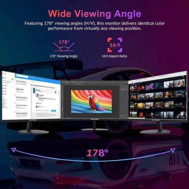 Alt view image 3 of 6 - 24" FHD Office Monitor - 100Hz Refresh Rate & 1ms Response for Ultra-Smooth AMD FreeSync, Frameless, Built-in Speakers, Eye Care