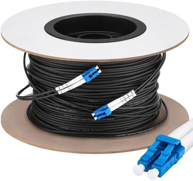 Main image of 500ft (150 Meters) Fiber Lc to Lc Outdoor Armored Fiber Optic Internet Cable 9/125um Lc Single Mode Duplex Fiber Cable Jumper, Compatible with OS1/OS2, Low Friction LSZH, Black