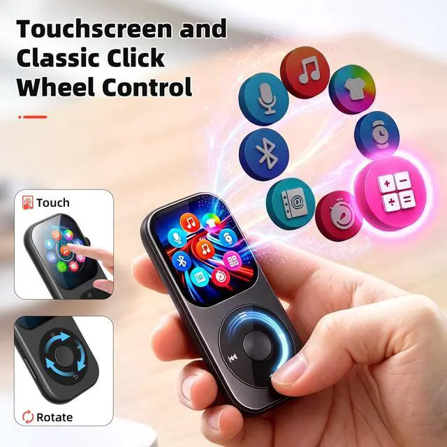 Alt view image 3 of 6 - 128GB MP3 Player with Bluetooth 5.3, Music Player with Built-in HD Speaker, MP3 Music Player 2.01-inch Touchscreen & Touch Rotation Physical Buttons Support Pictures, E-Books, Calculator
