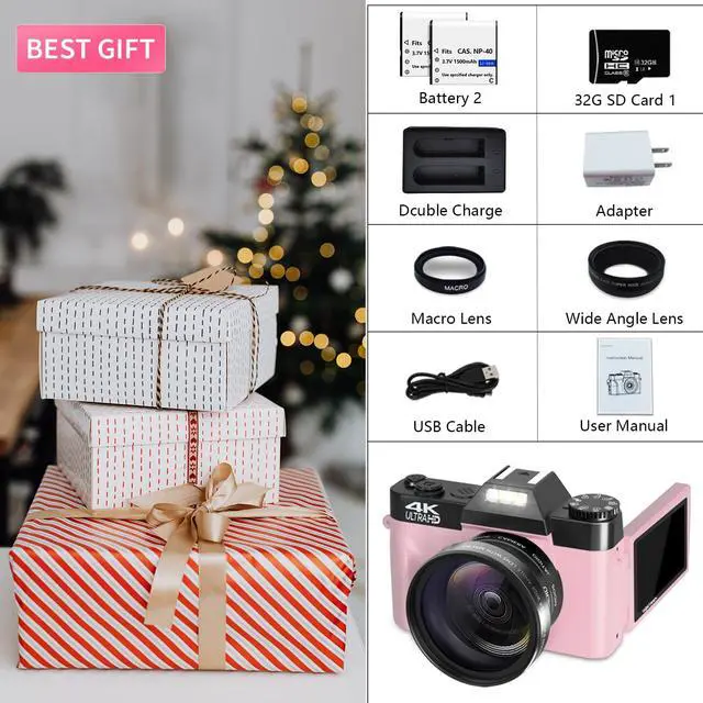 Alt view image 5 of 6 - Digital Cameras for Photography, 4K 48MP Vlogging Camera 16X Digital Zoom Manual Focus Students Compact Camera with 52mm Wide-Angle Lens & Macro Lens, 32G Micro Card and 2 Batteries (Pink) | Manual Fo
