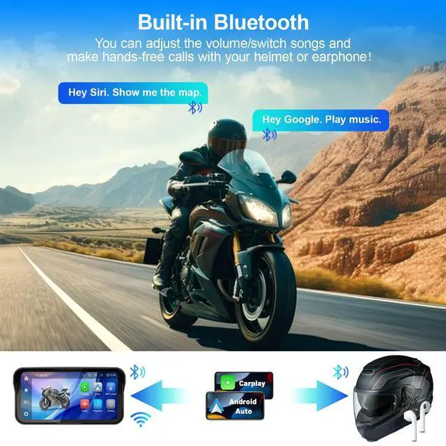 Alt view image 5 of 6 - 6.25" Motorcycle Carplay with GPS Navigation System, IPS Waterproof Touchscreen, Inculed SD-128GB, TPMS, HD Touch Screen Auto and Dual 1080P Camera/Dash Cam, Support iOS/Android, BT, Siri
