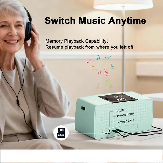Alt view image 5 of 6 - Simple Music Player for Seniors, MP3 Player with 32GB TF Card, Blue | Music Box with Adjustable Volume & One-Touch Play for Elderly, Dementia, Alzheimer's & Visually Impaired, Playback Memory