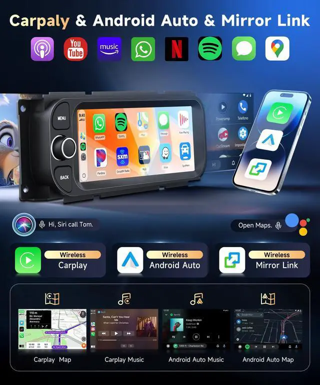 Alt view image 4 of 6 - 5Ghz WiFi Car Radio for Dodge RAM 2002-2006, for Jeep Wrangler 2003-2006,Jeep Grand Cherokee 1999-2004,Android 15 Car Stereo,6.86nch IPS Touchscreen,Carplay/Android Auto,Bluetooth GPS Camera