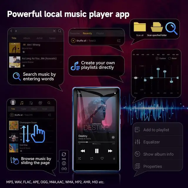 Alt view image 6 of 6 - 160GB MP4 MP3 Player with Bluetooth and WiFi, Spotify for Kids | 4.5" Touchscreen, Parental Controls Android MP4 Player with Amazon Music, YouTube, Pandora, Audible, Support 1TB MicroSD Card