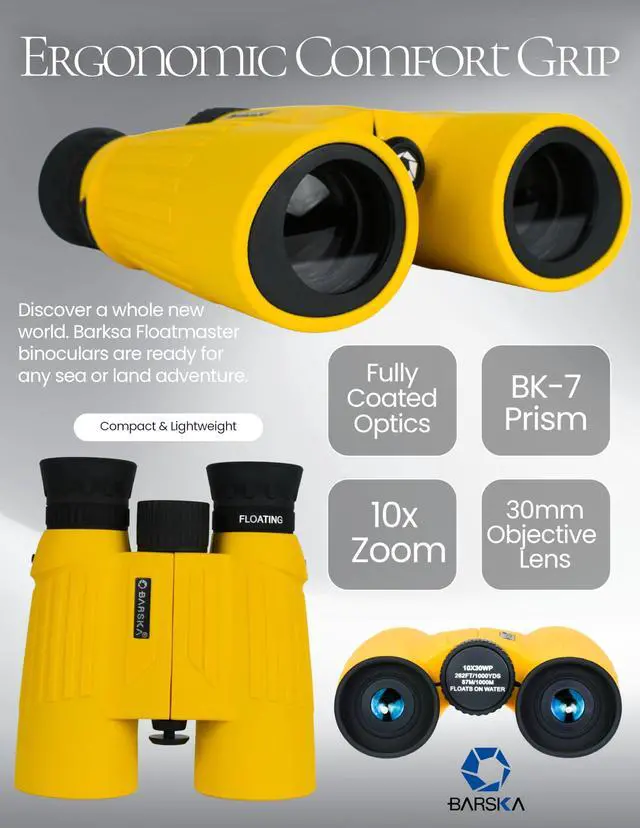 Alt view image 6 of 6 - 10x30 Floating Waterproof Marine Binoculars Boating Fishing - Rubber Armored, Durable Water-Resistant Compact Binoculars for Ocean, Water and Outdoor Use - BK7 Hiking, Birding Bird Watching Binocular
