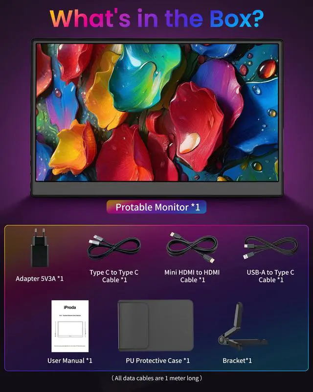 Alt view image 6 of 6 - Wireless Monitor,1080P IPS Slim Portable Monitor Support AirPlay Miracast | Wireless Portable Monitor with USB-C HDMI /VESA/Sleeve, 15.6 inch Portable Monitor for Laptop/ PS4/5/Switch/Mac /Phone/Xbox