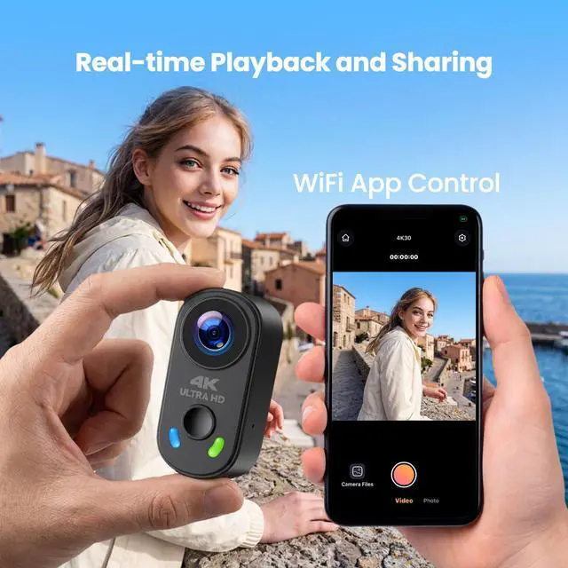 Alt view image 3 of 6 - 4K Mini Body Camera, Wearable Action Cam with Magnetic Mount, Charging Case, WiFi App Control POV Cam EIS Stabilization, 64GB SD Card, Hands-Free Recording for Vlogging Travel Cycling Motorcycle