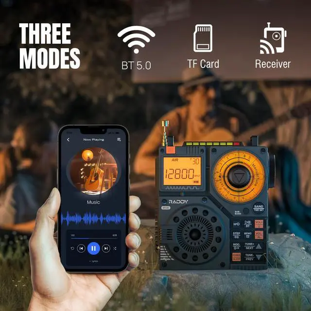 Alt view image 6 of 6 - RF320 App Control Shortwave Radio, All-Band Receiver, Black | AIR/FM/AM/VHF/SW/WB coverage, 9.85 ft wire antenna included, rechargeable battery