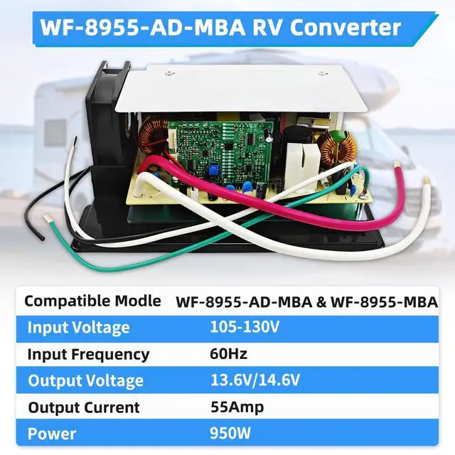 Alt view image 2 of 6 - WF-8955-AD-MBA 55 Amp RV Power Converter Main Board, Lithium Compatible | Fits WF-8955PEC, WF-8955 Series and Parallax 7155/7145 converters; lithium-ready DC main board with