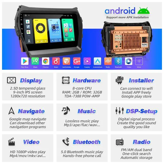 Alt view image 3 of 6 - for Santa Fe 2013 2014 2015 2016 2017 Radio Stereo Wireless Carplay Auto | Upgrade Android 8-croe Head Unit DSP Navigation GPS WIFI FM/AM Bluetooth TouchScreen Multimedia Player Backup Camera