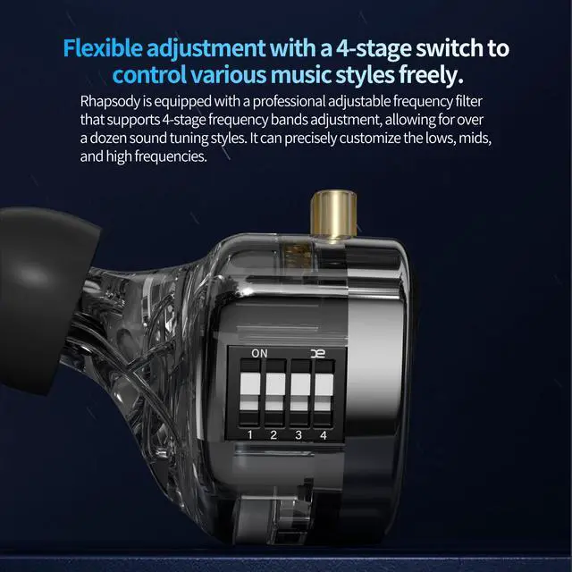Alt view image 5 of 6 - Rhapsody 4-Mode Tuning Switch in-Ear Monitor Headphones, 2DD+4BA Hybrid Gaming IEM, HiFi Bass Wired Earphones for Audiophiles, Musicians & Singers