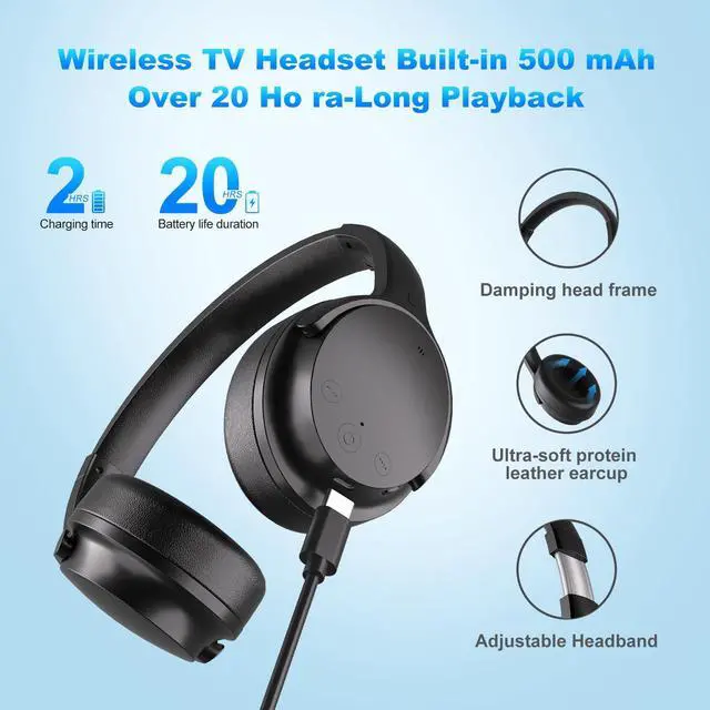 Alt view image 2 of 6 - Wireless Headphones for TV with USB Transmitter | TV Headphones Wireless for Seniors, Over Ear TV Headphones, Plug & Play, No Audio Delay, 20+ Hours